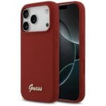 Guess Silicone Script Metal Logo MagSafe Magenta Kryt iPhone 17 Pro