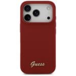 Guess Silicone Script Metal Logo MagSafe Magenta Kryt iPhone 17 Pro