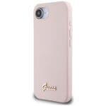 Guess Silicone Script Metal Logo MagSafe Pink Kryt iPhone 16e