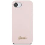 Guess Silicone Script Metal Logo MagSafe Pink Kryt iPhone 16e