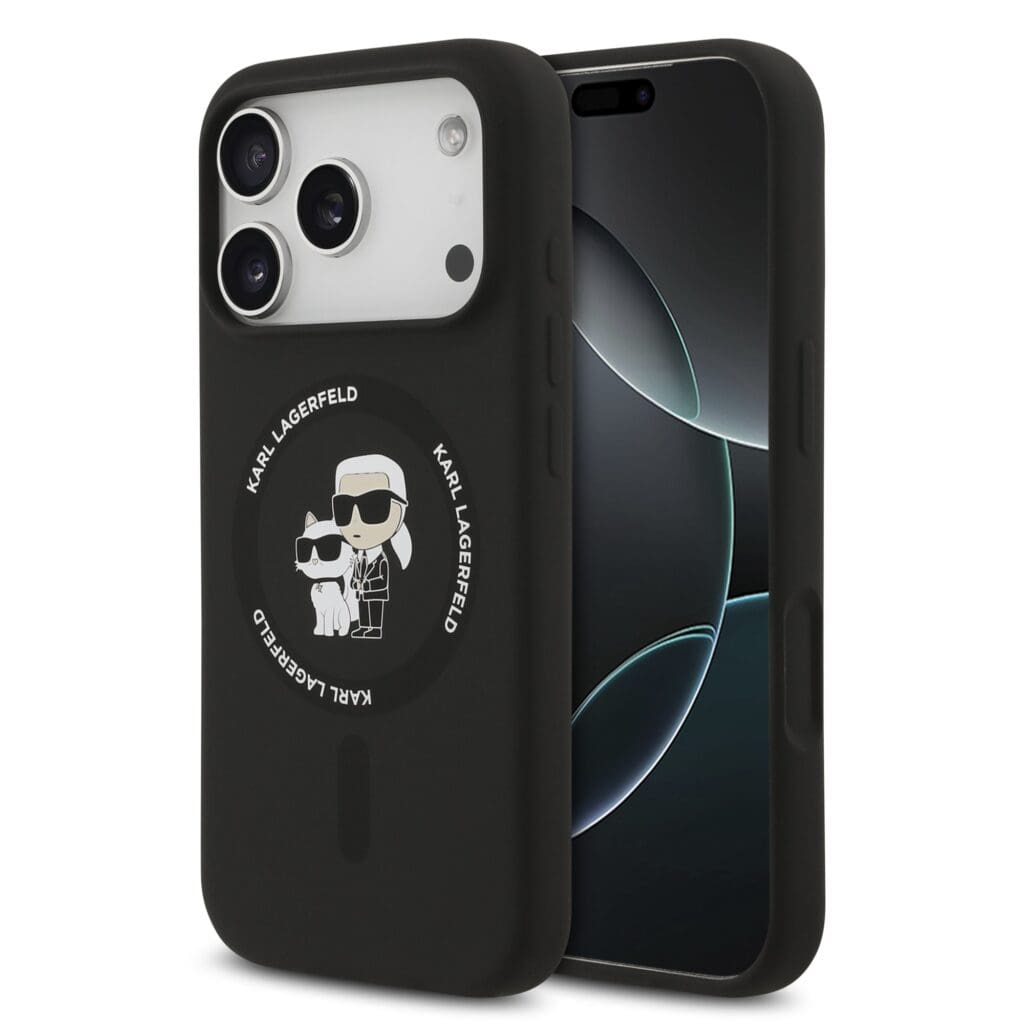 Karl Lagerfeld Liquid Silicone Karl and Choupette MagSafe Black Kryt iPhone 17 Pro