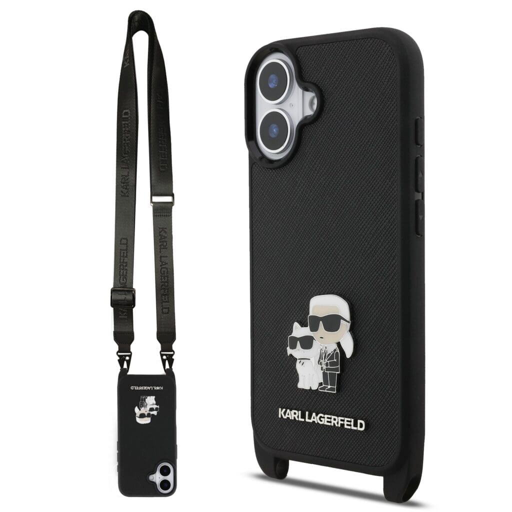 Karl Lagerfeld Saffiano Crossbody Metal Karl and Choupette Black Kryt iPhone 17