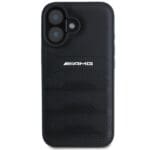 AMG AMHCP16SGSEBK Black Hardcase Leather Debossed Lines Black Logo Kryt iPhone 16