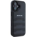 AMG AMHCP16SGSEBK Black Hardcase Leather Debossed Lines Black Logo Kryt iPhone 16