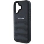 AMG AMHCP16SGSEBK Black Hardcase Leather Debossed Lines Black Logo Kryt iPhone 16