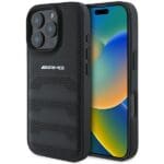 AMG AMHCP16XGSEBK Black Hardcase Leather Debossed Lines Black Logo Kryt iPhone 16 Pro Max