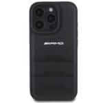 AMG AMHCP16XGSEBK Black Hardcase Leather Debossed Lines Black Logo Kryt iPhone 16 Pro Max