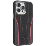 Audi Genuine Leather MagSafe Black-Red Hardcase AU-TPUPCMIP14P Kryt iPhone 14 Pro Max