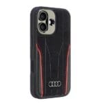 Audi Genuine Leather MagSafe Black-Red Hardcase AU-TPUPCMIP16-R8/D3-RD Kryt iPhone 16