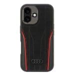 Audi Genuine Leather MagSafe Black-Red Hardcase AU-TPUPCMIP16-R8/D3-RD Kryt iPhone 16