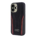 Audi Genuine Leather MagSafe Black-Red Hardcase AU-TPUPCMIP16-R8/D3-RD Kryt iPhone 16