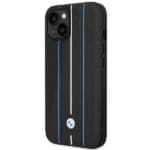 BMW BMHCP14S22RVSK Black Hardcase Leather Stamp Blue Lines Kryt iPhone 13/14/15