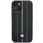 BMW BMHCP14S22RVSK Black Hardcase Leather Stamp Blue Lines Kryt iPhone 13/14/15