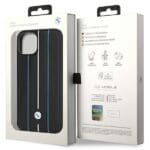 BMW BMHCP14S22RVSK Black Hardcase Leather Stamp Blue Lines Kryt iPhone 13/14/15