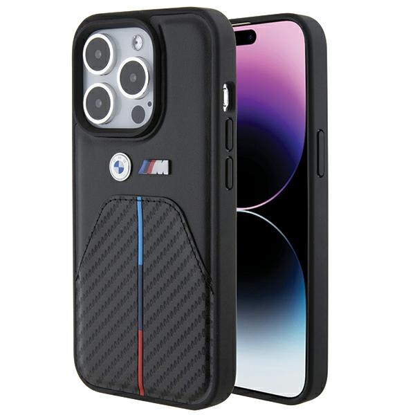 BMW BMHCP15L22NSTB Black Stamped Tricolor Stripe Kryt iPhone 15 Pro