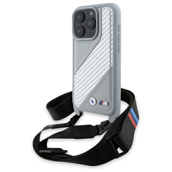 BMW BMHCP16L23PSCCG Grey Hardcase M Edition Carbon Stripe & Strap Kryt iPhone 16 Pro