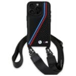 BMW BMHCP16L23PSVTK Black Hardcase M Edition Carbon Tricolor Lines & Strap Kryt iPhone 16 Pro