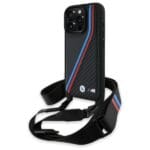 BMW BMHCP16L23PSVTK Black Hardcase M Edition Carbon Tricolor Lines & Strap Kryt iPhone 16 Pro