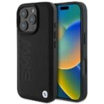 BMW BMHCP16LSLLBK Black Hardcase Leather Hot Stamp Kryt iPhone 16 Pro