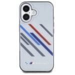 BMW BMHCP16M23HTRAG Grey Hardcase Motorsport IML Random Stripes Kryt iPhone 16 Plus