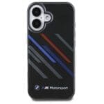 BMW BMHCP16M23HTRAK Black Hardcase Motorsport IML Random Stripes Kryt iPhone 16 Plus