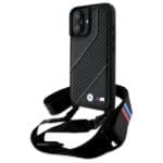 BMW BMHCP16M23PSCCK Black Hardcase M Edition Carbon Stripe & Strap Kryt iPhone 16 Plus