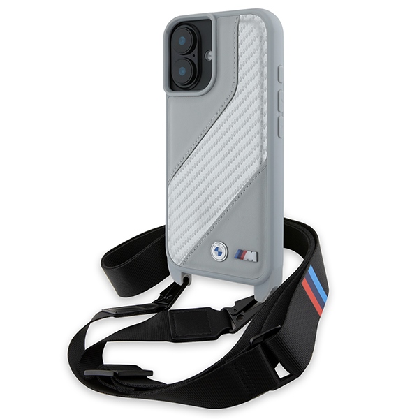 BMW BMHCP16S23PSCCG Grey Hardcase M Edition Carbon Stripe & Strap Kryt iPhone 16