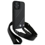 BMW BMHCP16S23PSCCK Black Hardcase M Edition Carbon Stripe & Strap Kryt iPhone 16