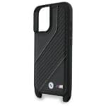 BMW BMHCP16S23PSCCK Black Hardcase M Edition Carbon Stripe & Strap Kryt iPhone 16