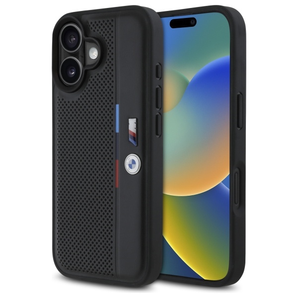 BMW BMHCP16S23PUPVK Black Hardcase M Perforated Tricolor Detail Line Kryt iPhone 16