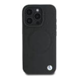 BMW BMHMP16L23RTPK Black Hardcase Sign Leather Half Textured And Circle Mag Kryt iPhone 16 Pro
