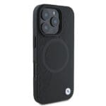 BMW BMHMP16L23RTPK Black Hardcase Sign Leather Half Textured And Circle Mag Kryt iPhone 16 Pro