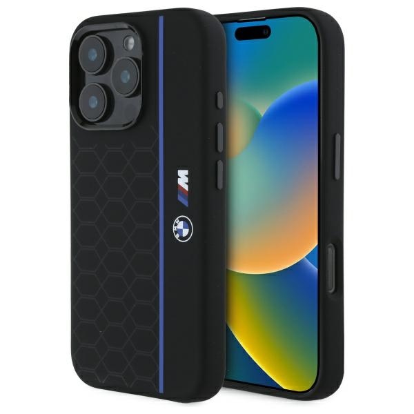 BMW BMHMP16L23SHEB Black Hardcase Silicone Hexagon Blue Line MagSafe Kryt iPhone 16 Pro