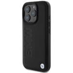 BMW BMHMP16LSLLBK Black Hardcase Leather Hot Stamp MagSafe Kryt iPhone 16 Pro