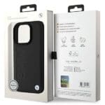 BMW BMHMP16LSLLBK Black Hardcase Leather Hot Stamp MagSafe Kryt iPhone 16 Pro
