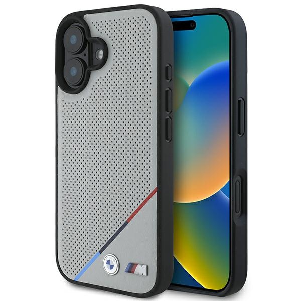 BMW BMHMP16S23PUPDG Grey Hardcase M Perforated Tricolor Line MagSafe Kryt iPhone 16