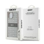 DKNY DKHCP15MPRTHSLE Beige Hardcase Leather Mono Stripe & Metal Logo Kryt iPhone 14 Plus/15 Plus