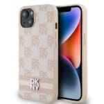 DKNY DKHCP15SPCPTSSP Pink Hardcase Leather Checkered Mono Pattern Kryt iPhone 14 Plus/15 Plus