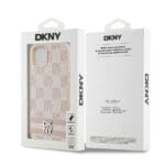 DKNY DKHCP15SPCPTSSP Pink Hardcase Leather Checkered Mono Pattern Kryt iPhone 14 Plus/15 Plus