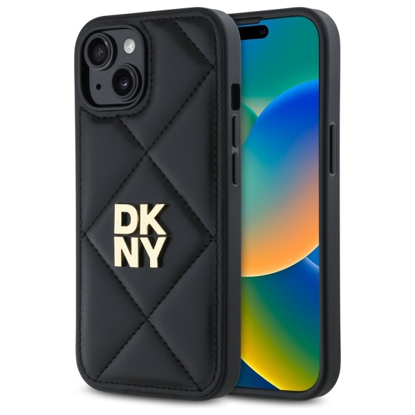 DKNY DKHCP15SPQDSLK Black Quilted Stack Logo Kryt iPhone 15