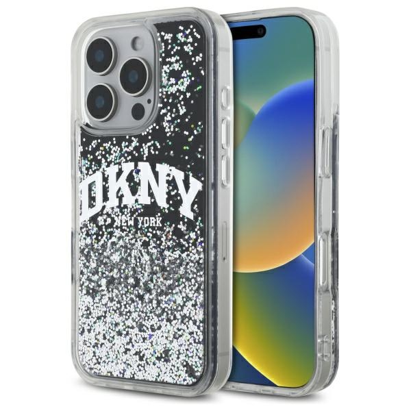 DKNY DKHCP16LLBNAEK Black Hardcase Liquid Glitter Arch Logo Kryt iPhone 16 Pro