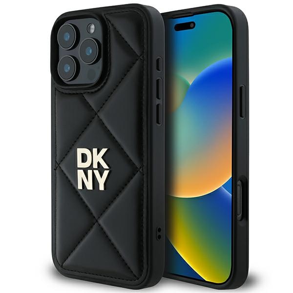 DKNY DKHCP16LPQDSLK Black Quilted Stack Logo Kryt iPhone 16 Pro