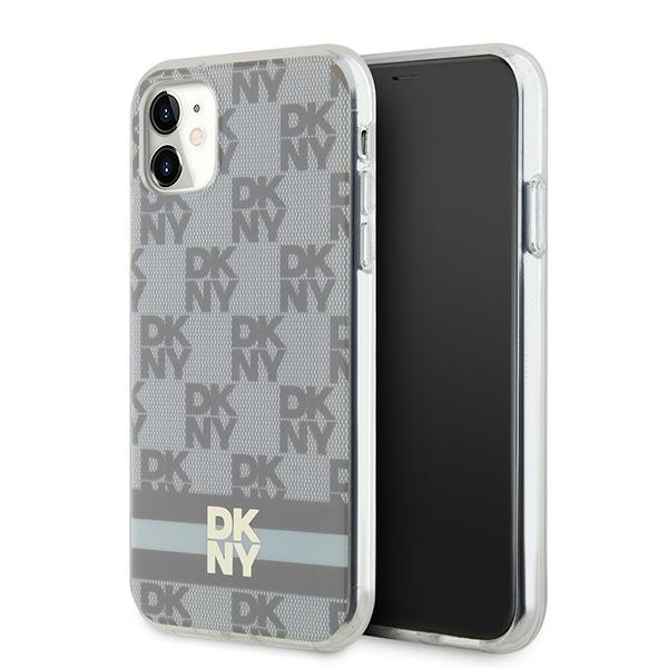 DKNY DKHMN61HCPTSE Beige Hardcase IML Checkered Mono Pattern & Printed Strip Kryt iPhone 11/XR