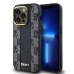 DKNY DKHMP13LPCPVSLK Black Hardcase Leather Checkered Mono Pattern MagSafe Kryt iPhone 13/13 Pro