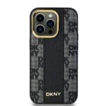 DKNY DKHMP13LPCPVSLK Black Hardcase Leather Checkered Mono Pattern MagSafe Kryt iPhone 13/13 Pro