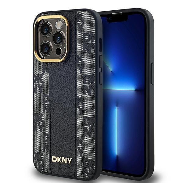DKNY DKHMP13LPCPVSLK Black Hardcase Leather Checkered Mono Pattern MagSafe Kryt iPhone 13/13 Pro