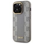 DKNY DKHMP14LPCPVSLE Beige Hardcase Leather Checkered Mono Pattern MagSafe Kryt iPhone 14 Pro
