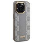 DKNY DKHMP14LPCPVSLE Beige Hardcase Leather Checkered Mono Pattern MagSafe Kryt iPhone 14 Pro