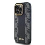 DKNY DKHMP14LPCPVSLK Black Hardcase Leather Checkered Mono Pattern MagSafe Kryt iPhone 14 Pro