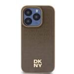 DKNY DKHMP14LPSHRPSW Brown Hardcase Leather Pattern Metal Logo MagSafe Kryt iPhone 14 Pro